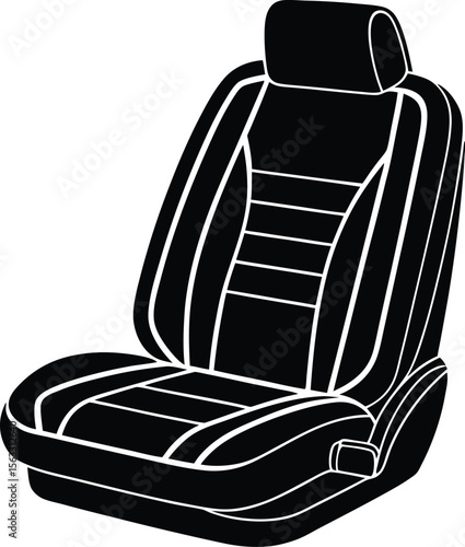  Modern car seat vector icon in black and white, detailed automotive interior element design