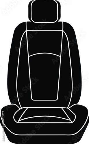  Modern car seat vector icon in black and white, detailed automotive interior element design