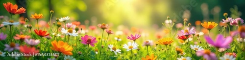 A vibrant summer meadow bursting with wildflowers in full bloom Sunlight streams through, illuminating a tapestry of color and texture Perfect for nature, spring, or summer themes , pink, pastel
