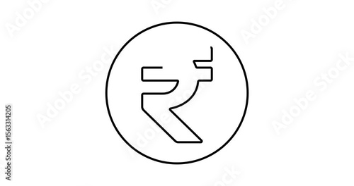 Animated line depicting a coin with an Indian Rupee on the face.