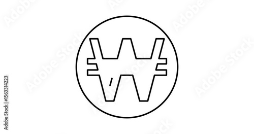 Animated line depicting a coin with a South Korea won on the face.