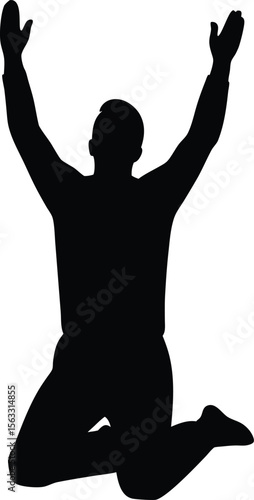 Silhouette of man praying on knees vector icon symbol for faith, worship, and religion