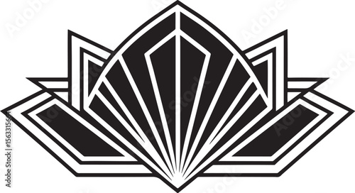 Abstract black and white vector illustration of an open book with a cross pattern, ideal for education and business design