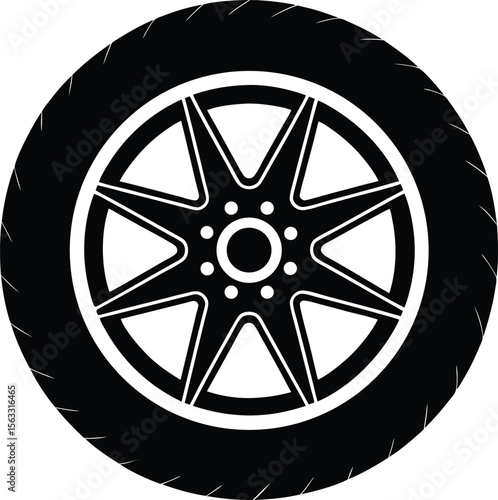 Car wheel vector illustration showing a detailed tire and rim design