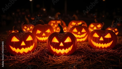 Wallpaper Mural Several glowing jack-o'-lanterns arranged closely together Torontodigital.ca