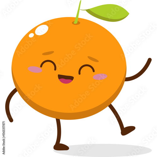 Cute orange character kawai vector for orange mascot. happy face, winking eye,. smile