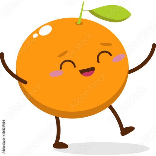Cute orange character kawai vector for orange mascot. happy face, winking eye,. smile