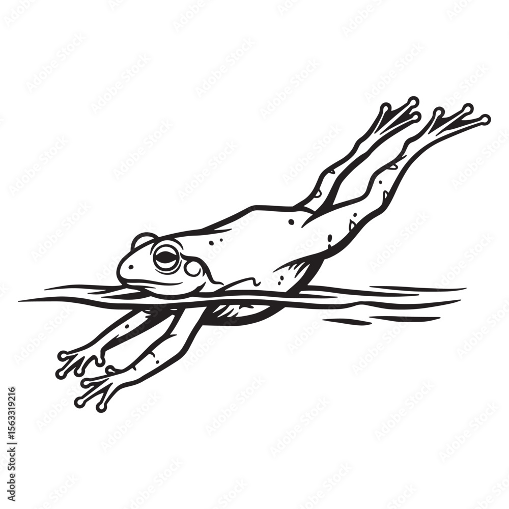 Obraz premium Black and white illustration of a frog swimming gracefully through water with artistic detail