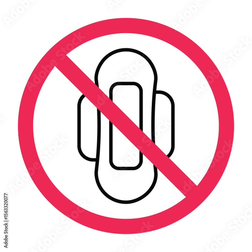 No sanitary pads sign, forbidden menstrual pads sign, do not litter menstrual pads, do not flush sanitary pads, throw used pads in trash bin