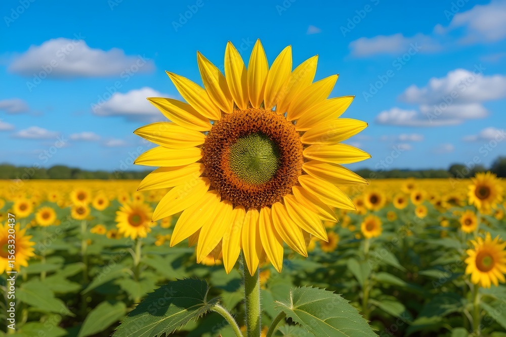 Fototapeta premium Sunflower Field Under Bright Blue Sky