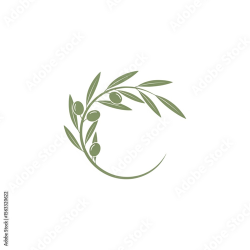 Olive branch design forming a circular frame, symbolizing peace and abundance.