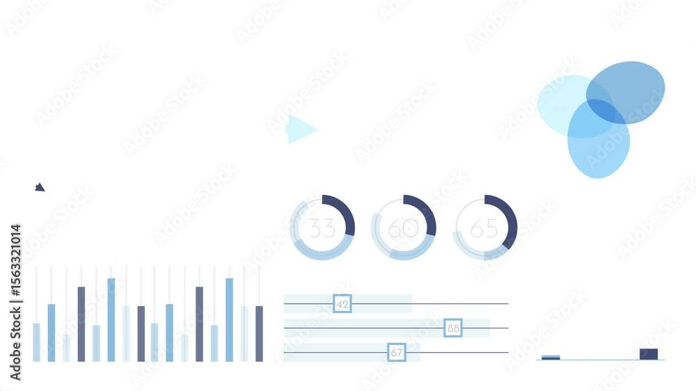 Set of animated infographic elements with diagrams, charts and graphs for financial corporate report. 4K flat design animation.