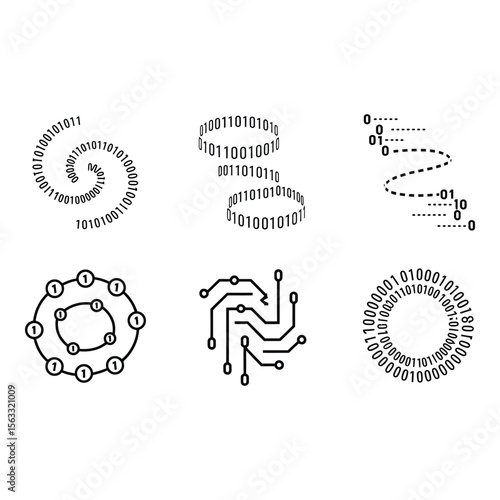 Abstract Binary Code Circular Data Flow Network Technology Concept