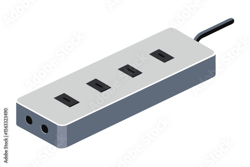 Gray power strip with four outlets and two usb ports