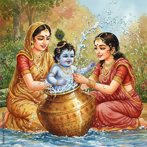 Playful Baby Krishna Splash...