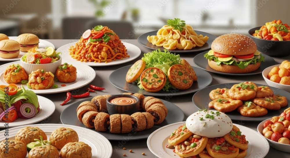 © Arclens Studio - Culinary Delights: An array of mouthwatering dishes elegantly presented, showcasing the artistry and diversity of global cuisine. This culinary masterpiece tantalizes the taste buds.