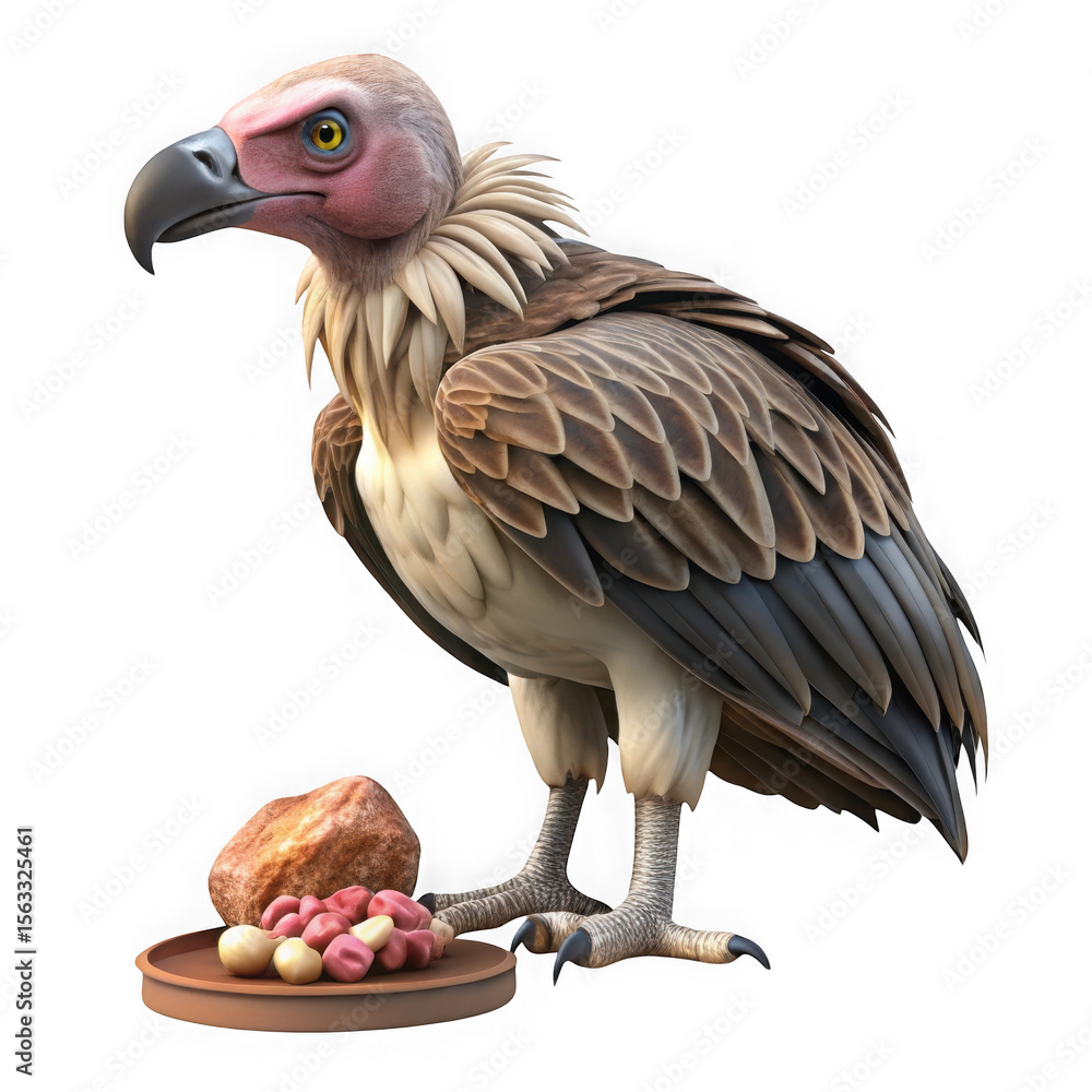 Obraz premium 3d vulture eating meat, realistic render on transparent background