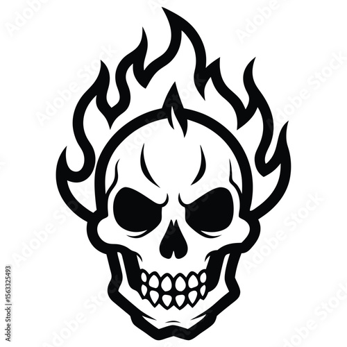 Solid color overheated fire skull illustration design facing sideways vector design on white background