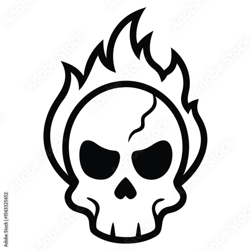 Solid color overheated fire skull illustration design facing sideways vector design on white background