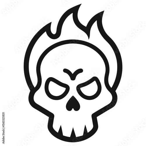 Solid color overheated fire skull illustration design facing sideways vector design on white background