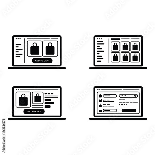 E commerce Website Interface Modern Laptop Screens Displaying Online Shopping Cart Options Add to Cart Buttons and Product Listings