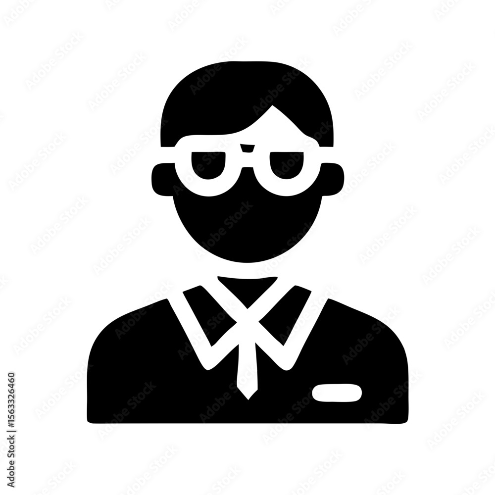 This icon of a person with glasses and a tie is ideal for websites and blogs representing professionals, business, education, or expert roles.



