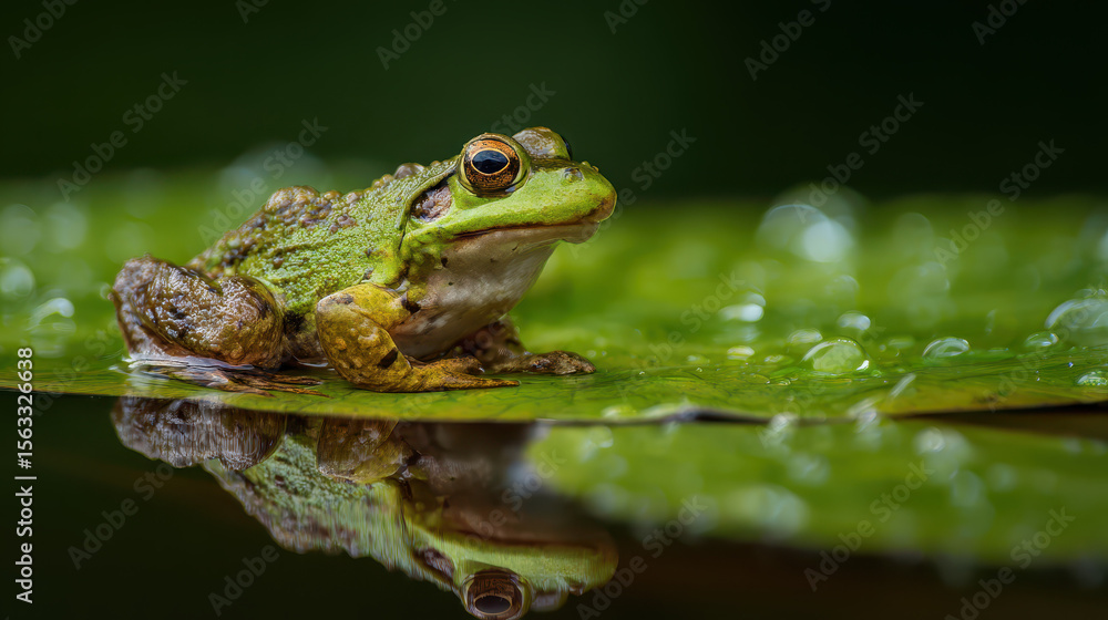 Obraz premium Close Up of a Frog on a Lily Pad After the Rain