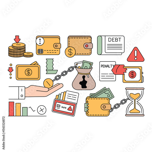 Flat Design Illustration Financial Debt Penalties and Time Constraints