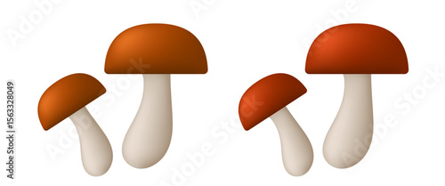 Mushroom 3d icon. Vector clipart isolated on white background.
