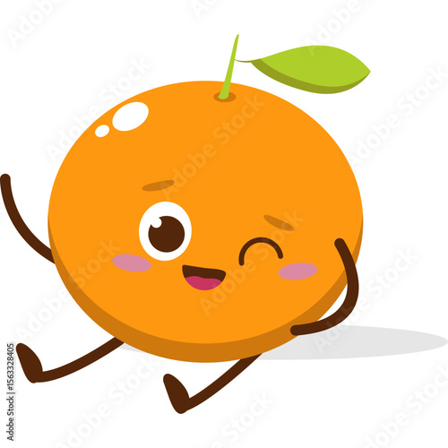 Cute orange character kawai vector for orange mascot. happy face, winking eye,. smile