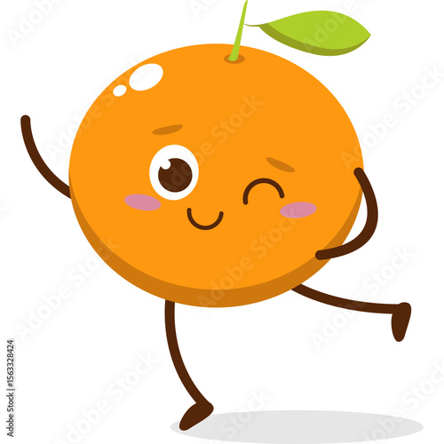 Cute orange character kawai vector for orange mascot. happy face, winking eye,. smile