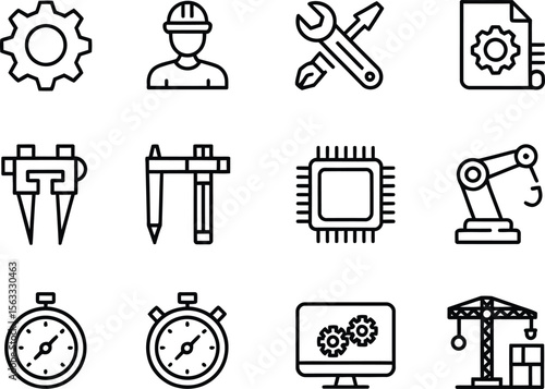 Set of Engineering Tools and Symbols Vector Icons for Industrial Design and Technical Work