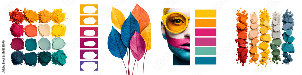 Obraz premium Colorful Palette: Makeup, Leaves and Fashion Collage