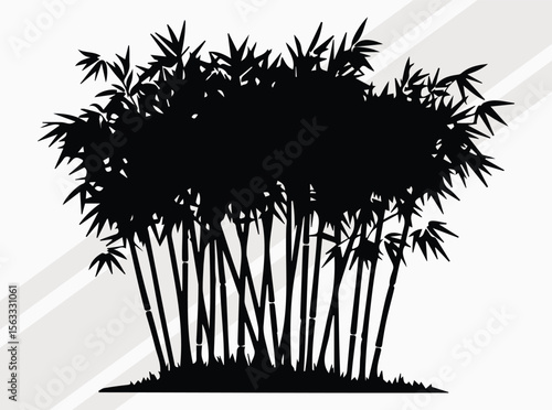 Serene Bamboo Forest Silhouette with Tall Elegant Trees in Natural Black and White Artistic Design