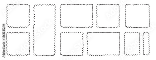 picture rectangle cute line wavy frame, frame doodle line hand drawn, outline border frame, scribble frame cute set