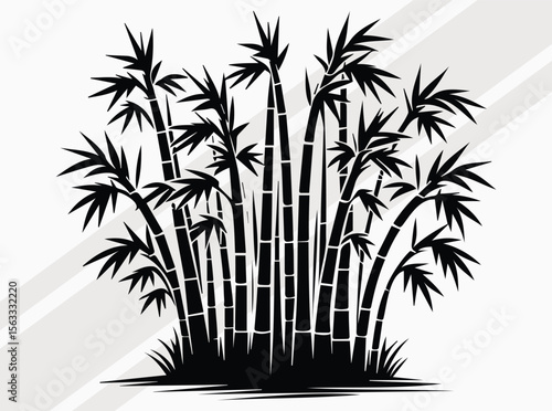 Serene Bamboo Forest Silhouette with Tall Elegant Trees in Natural Black and White Artistic Design