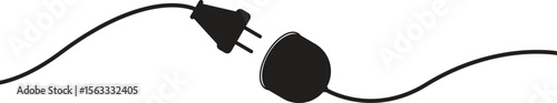 Silhouette of an unplugged electric cable with plug and socket separated, symbolizing disconnection, power off, or energy break for technology, utility, or safety concepts.