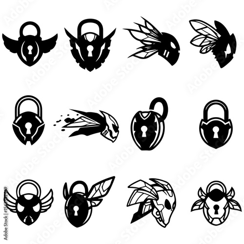 A vector set capturing the powerful moment of security, with dynamic designs of closing lock shackles