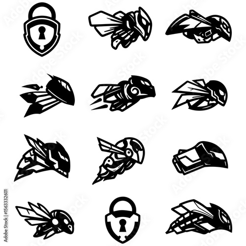 A beautiful set of lock icons with dynamic swooshes and lines to emphasize strength and reliability