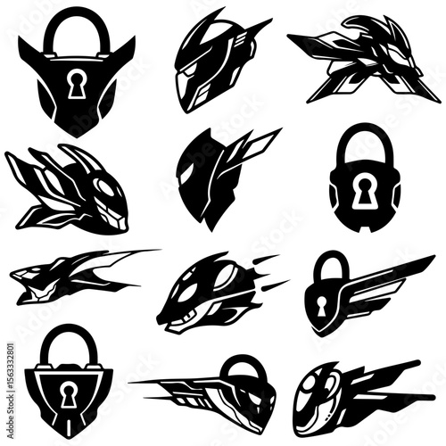 Dynamic lock silhouettes designed for cybersecurity companies, illustrating powerful defense against digital threats