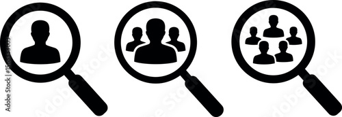 Hiring icons. Finding a perfect candidate for recruitment. HR symbol. Transparent PNG and Vector illustration.