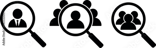 Hiring icons. Finding a perfect candidate for recruitment. HR symbol. Transparent PNG and Vector illustration