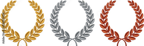 laurel wreath set. gold, silver and bronze wreath badge for award, achievement, trophy, prize winner and other design element. transparent vector.