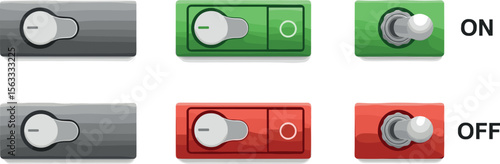 on and off toggle switch button. set of power switch png icons for ui, app, website. vector illustration on transparent background
