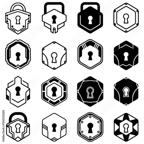 A mysterious and ornate collection of lock icons, including heart-shaped lockets and antique chest locks