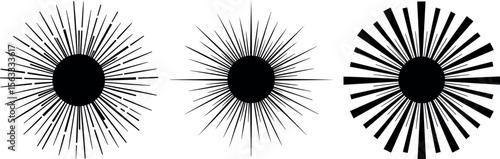 sunburst icon collection. starburst element. radial stripes of fireworks. retro design. vector illustration on transparent background