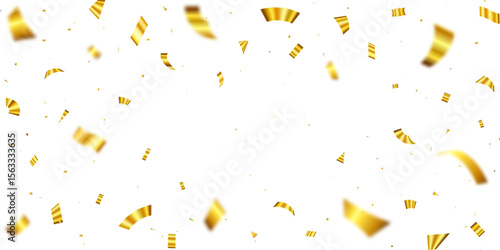 Gold confetti. Celebration background with beautiful golden confetti vector illustration. Glittering confetti on a transparent background.