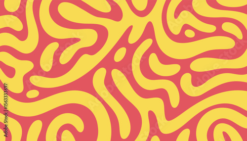 Summer bright retro 60s or 70s background with colorful leaking smooth organic bold lines. Poisonous flashy red and yellow colors