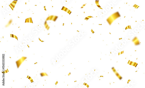 Gold confetti. Falling shiny golden confetti isolated. Glittering confetti on a transparent background. Party celebration vector decoration