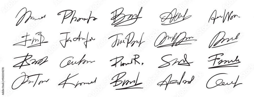 Hand drawn fake autograph doodle set signature sketches design Hand drawn fake autograph doodle set signature sketches design